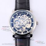 Perfect Replica Vacheron Constantin Traditionnelle Skeleton Dial Black Leather Strap 42mm Watch